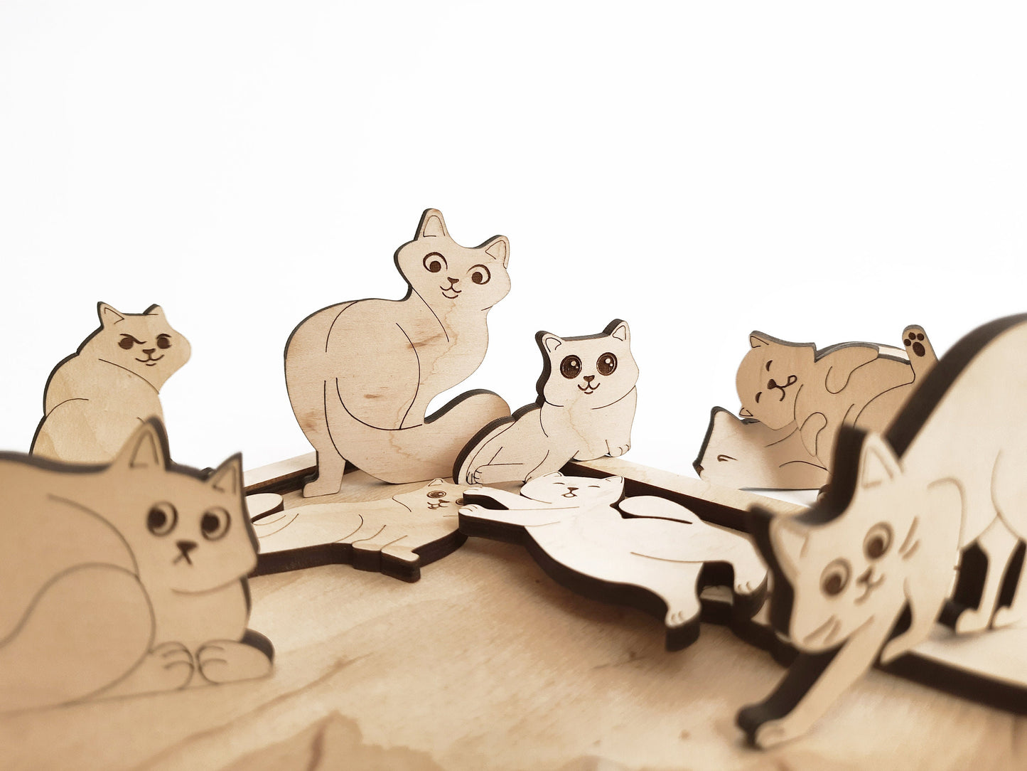 Wooden Cats Set Kids Puzzle | Free Personalization | Jigsaw Puzzle | Eco Birthday Kids Gift | Educational toys for Kid | Montessori toys
