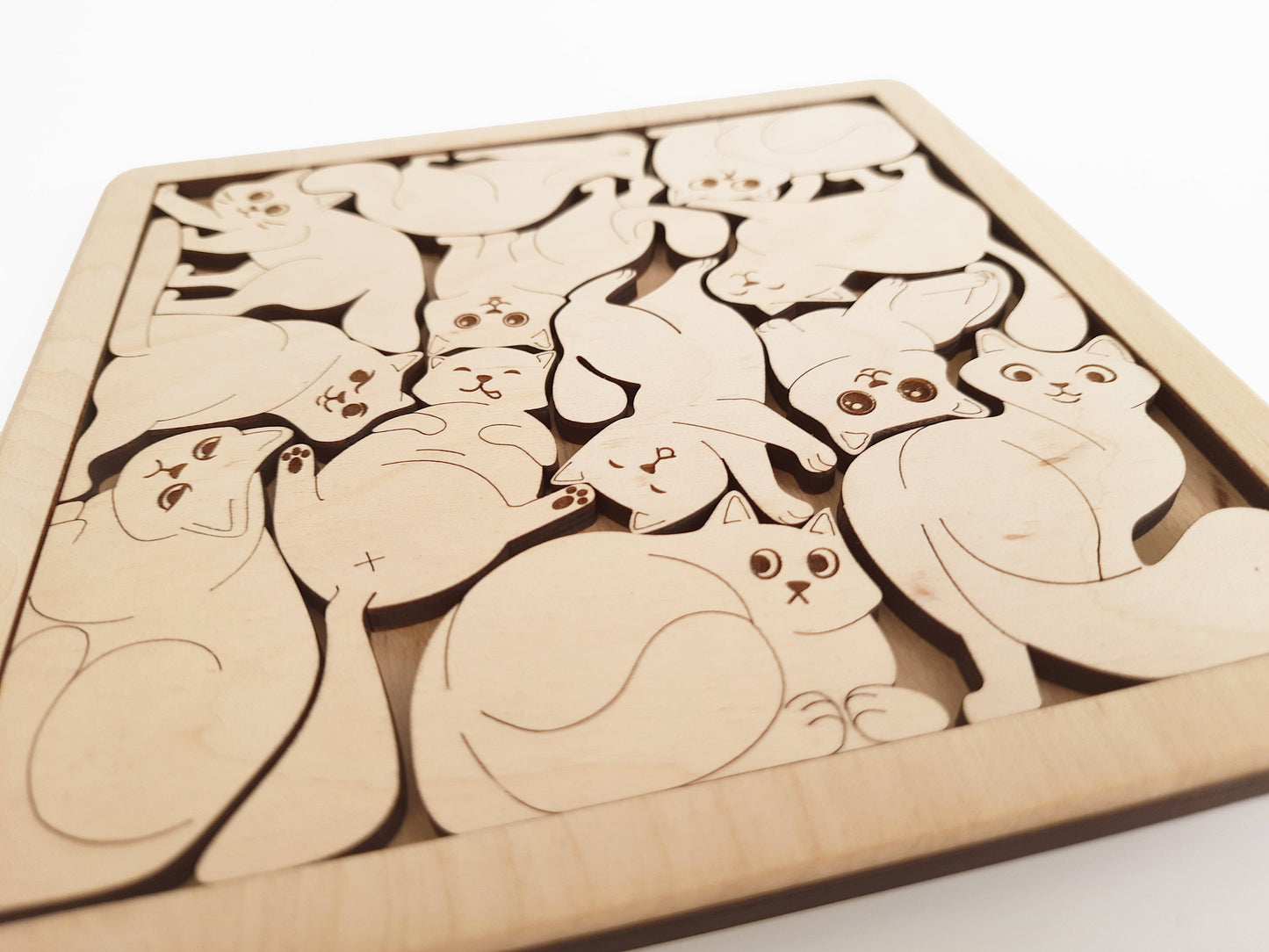 Wooden Cats Set Kids Puzzle | Free Personalization | Jigsaw Puzzle | Eco Birthday Kids Gift | Educational toys for Kid | Montessori toys