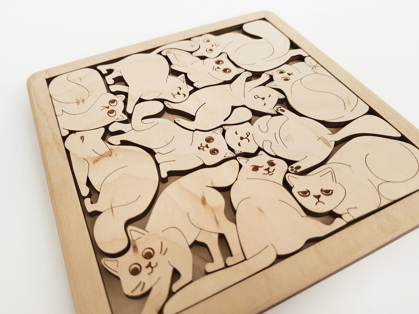 Wooden Cats Set Kids Puzzle | Free Personalization | Jigsaw Puzzle | Eco Birthday Kids Gift | Educational toys for Kid | Montessori toys