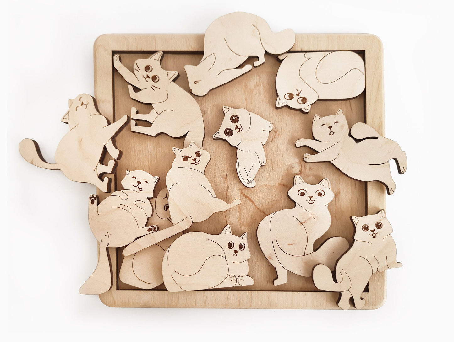 Wooden Cats Set Kids Puzzle | Free Personalization | Jigsaw Puzzle | Eco Birthday Kids Gift | Educational toys for Kid | Montessori toys