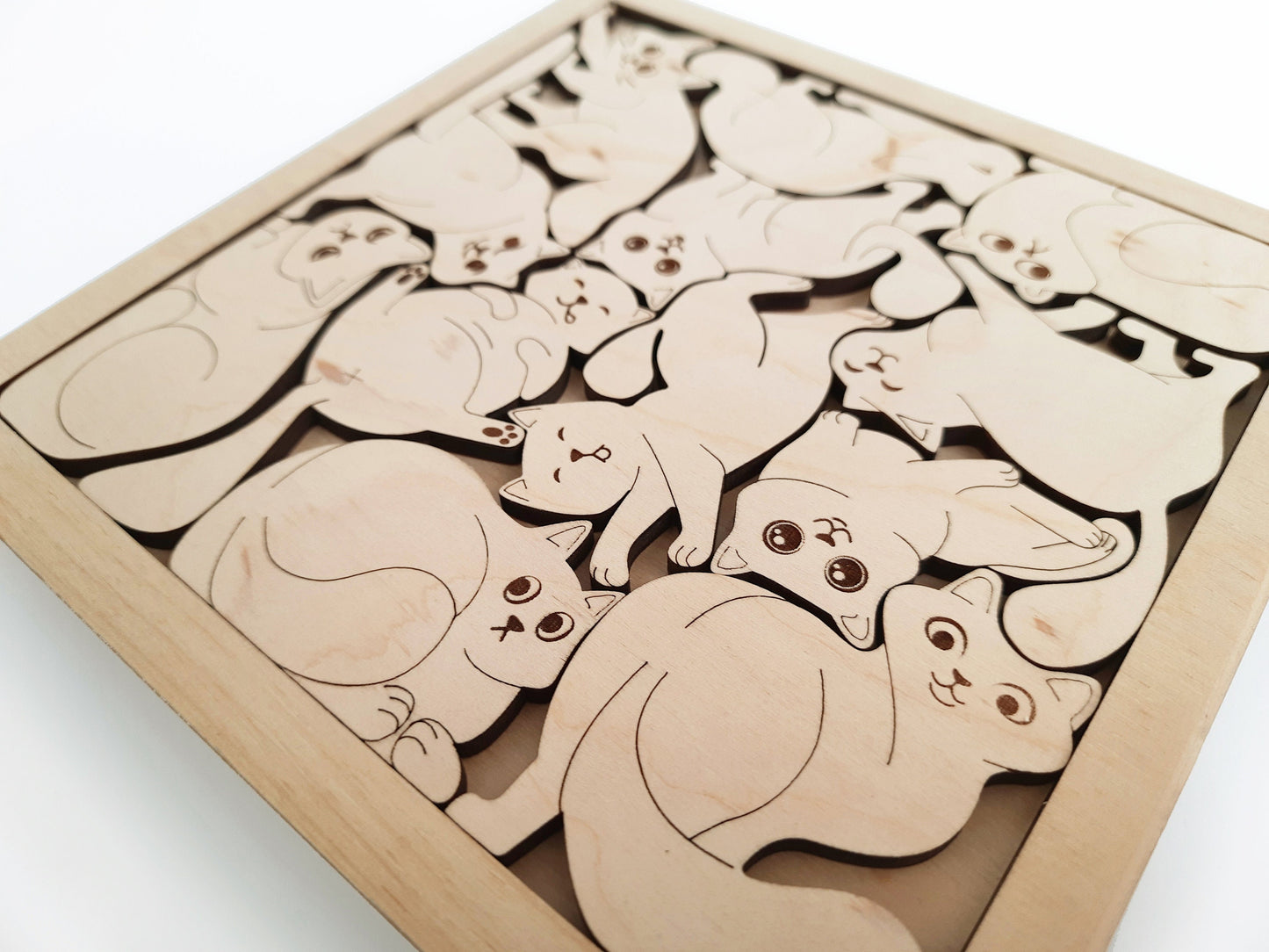 Wooden Cats Set Kids Puzzle | Free Personalization | Jigsaw Puzzle | Eco Birthday Kids Gift | Educational toys for Kid | Montessori toys