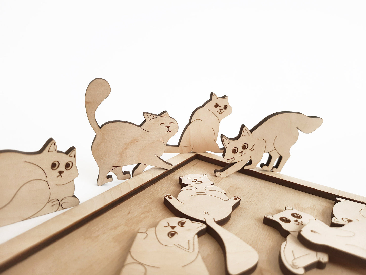 Wooden Cats Set Kids Puzzle | Free Personalization | Jigsaw Puzzle | Eco Birthday Kids Gift | Educational toys for Kid | Montessori toys