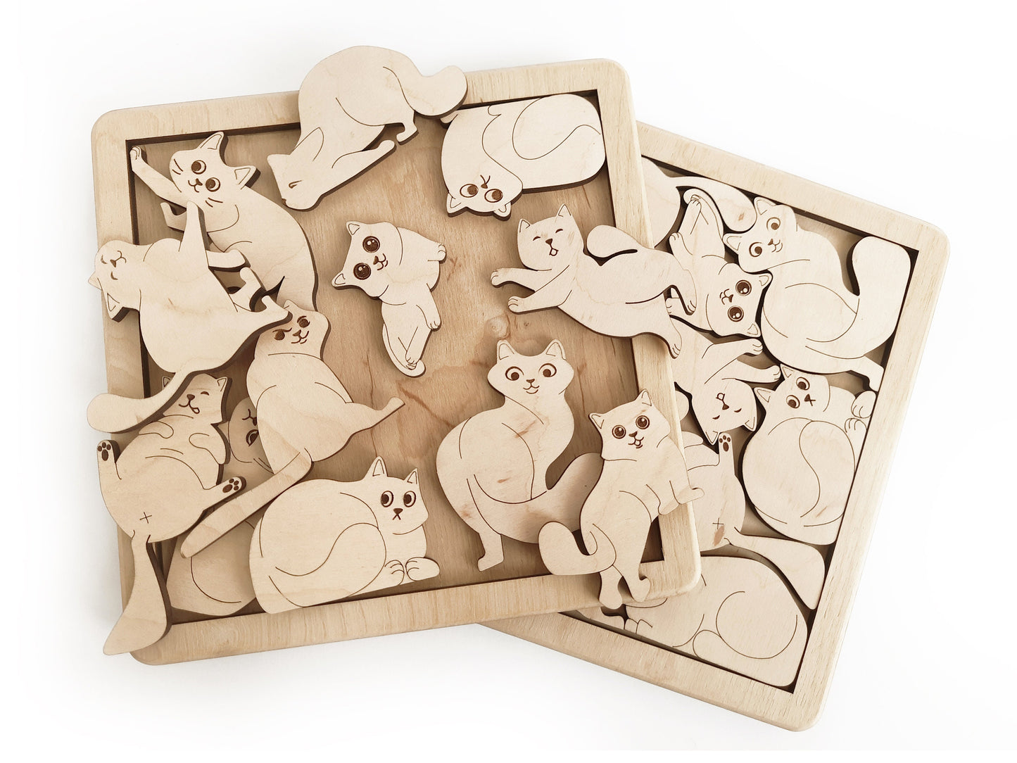 Wooden Cats Set Kids Puzzle | Free Personalization | Jigsaw Puzzle | Eco Birthday Kids Gift | Educational toys for Kid | Montessori toys