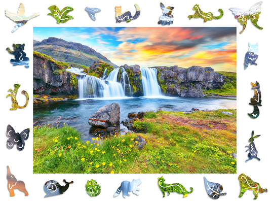 Wooden Puzzle Jigsaw Premium Kirkjufellsfoss Waterfall by Adawoo