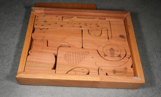 Wooden Animal Puzzle / Handmade/ Natural/ Finished with linseed oil / Unpainted