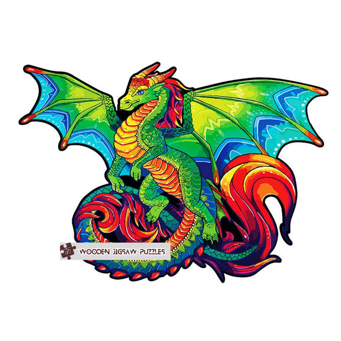 Flying Dragon Wooden Jigsaw Puzzle with Wood Box Packaging, Legendary Dragon Jigsaw Puzzles Gift Idea for Kids Adult Friends Family Games