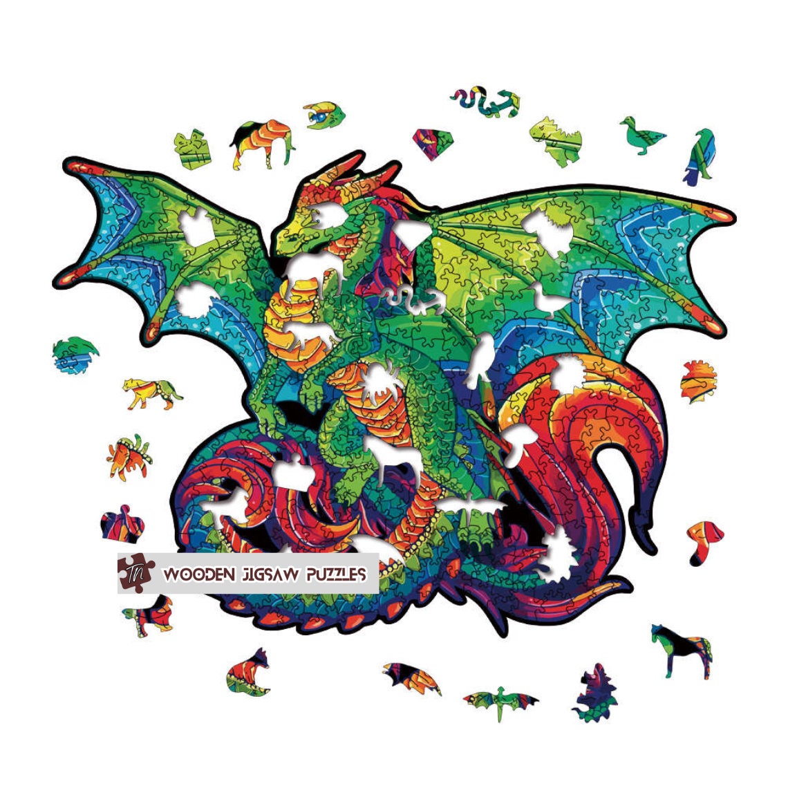 Flying Dragon Wooden Jigsaw Puzzle with Wood Box Packaging, Legendary Dragon Jigsaw Puzzles Gift Idea for Kids Adult Friends Family Games