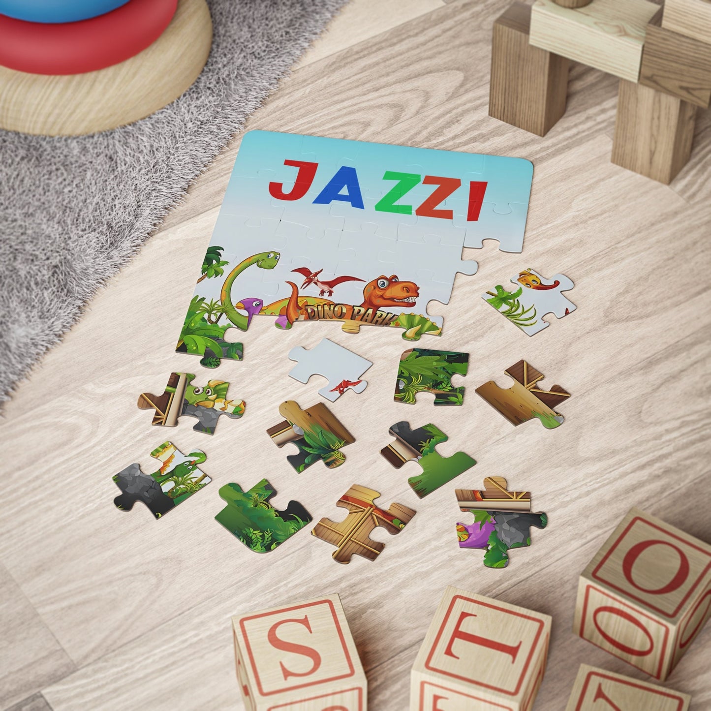 Personalized Dinosaur Park Kids Jigsaw Puzzle, 30-Piece Vertical Puzzle Gameboard, Toddler Name Learning, Perfect For Gifting!