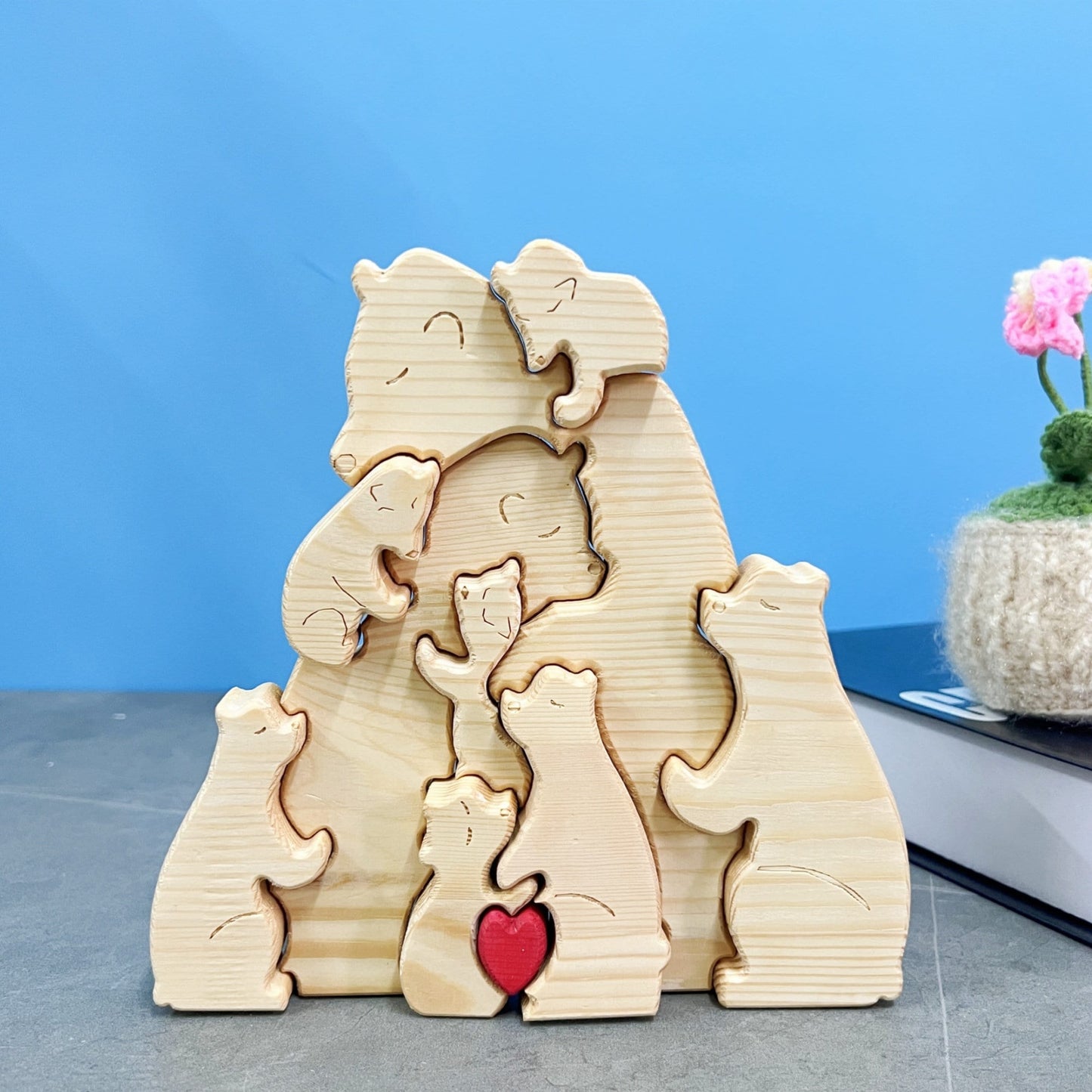 9 Bear Family Puzzle,Wooden Bear Family Puzzle,Wooden Animal Puzzle,Family Keepsake,Personalize gift,Christmas,Family tree.Customized Name
